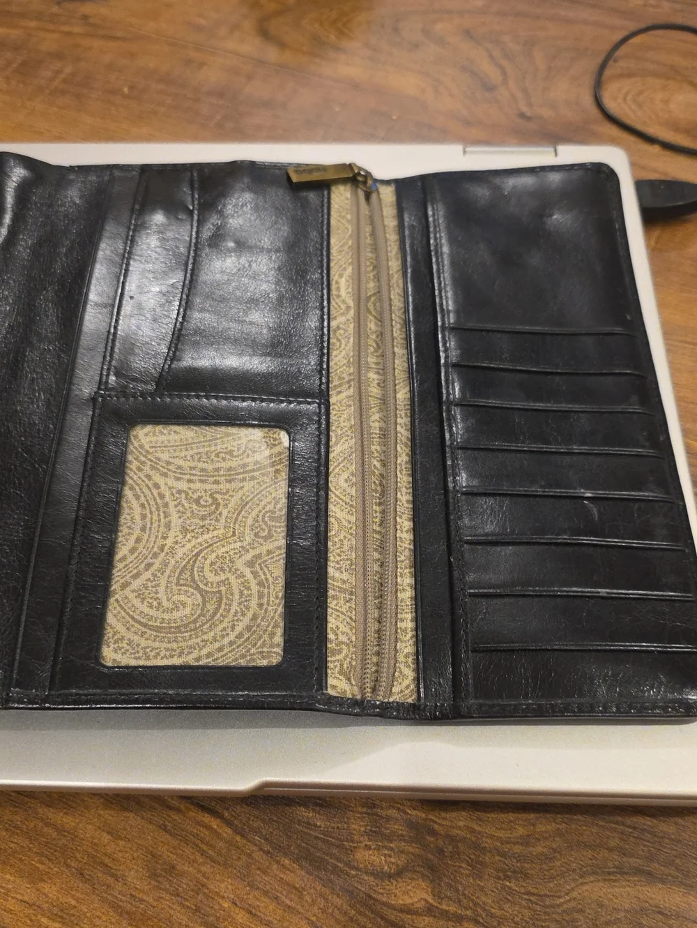 Hobo Black Leather Kiss-Lock Clutch Wallet with Brass Frame